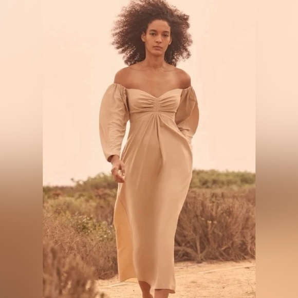 A.L.C Calley Long Sleeve Off The Shoulder Maxi Dress 0 Beige Italian Fabric NWT